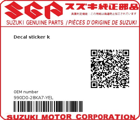 Product image: Suzuki - 990D0-28KA7-YEL - Decal sticker k  0