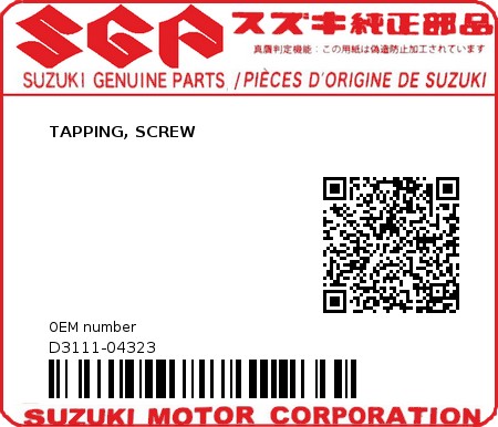 Product image: Suzuki - D3111-04323 - TAPPING, SCREW          0