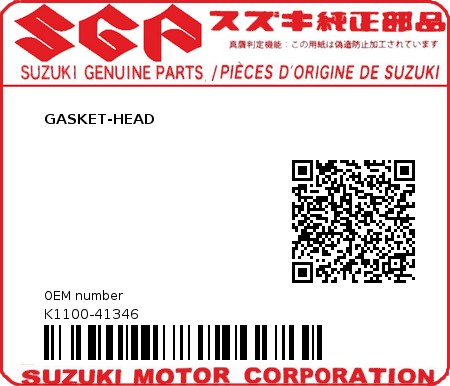 Product image: Suzuki - K1100-41346 - GASKET-HEAD          0