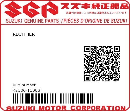 Product image: Suzuki - K2106-11003 - RECTIFIER          0