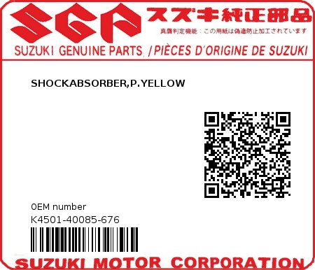 Product image: Suzuki - K4501-40085-676 - SHOCKABSORBER,P.YELLOW  0