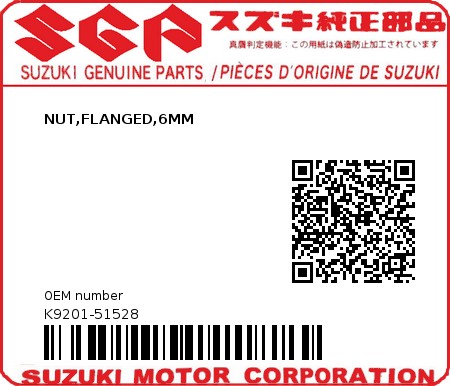 Product image: Suzuki - K9201-51528 - NUT,FLANGED,6MM          0