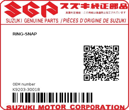 Product image: Suzuki - K9203-30018 - RING-SNAP          0