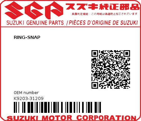Product image: Suzuki - K9203-31209 - RING-SNAP          0