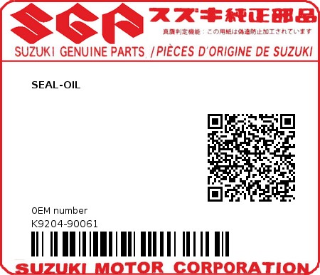 Product image: Suzuki - K9204-90061 - SEAL-OIL          0