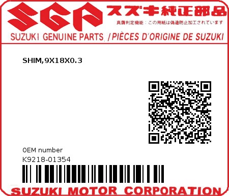 Product image: Suzuki - K9218-01354 - SHIM,9X18X0.3          0