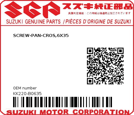 Product image: Suzuki - KK220-B0635 - SCREW-PAN-CROS,6X35          0