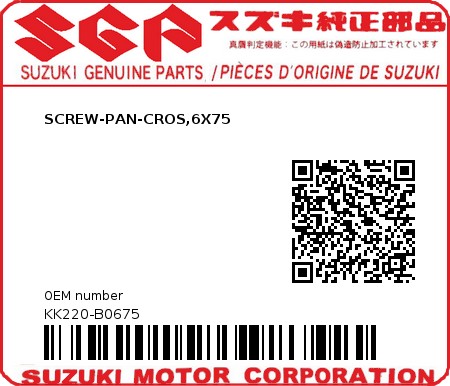 Product image: Suzuki - KK220-B0675 - SCREW-PAN-CROS,6X75          0