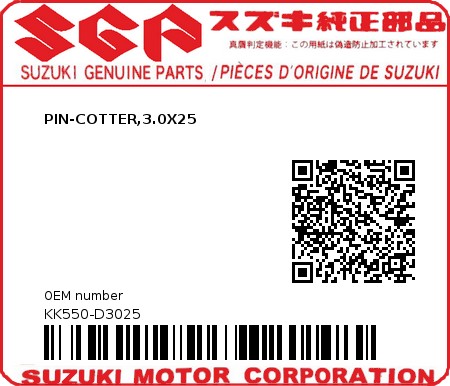 Product image: Suzuki - KK550-D3025 - PIN-COTTER,3.0X25          0