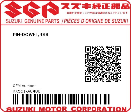 Product image: Suzuki - KK551-A0408 - PIN-DOWEL,4X8          0