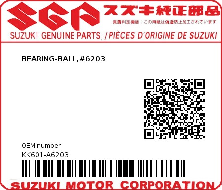 Product image: Suzuki - KK601-A6203 - BEARING-BALL,#6203          0