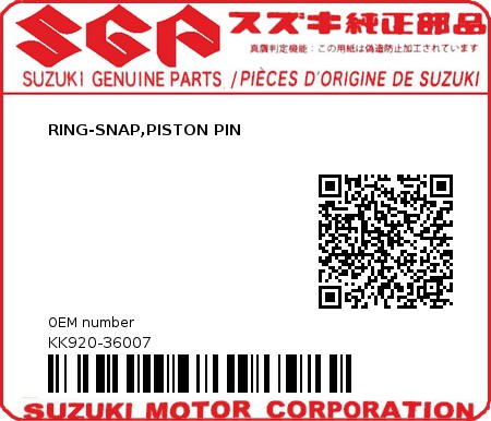 Product image: Suzuki - KK920-36007 - RING-SNAP,PISTON PIN          0