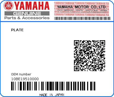 Product image: Yamaha - 10BE19510000 - PLATE  0