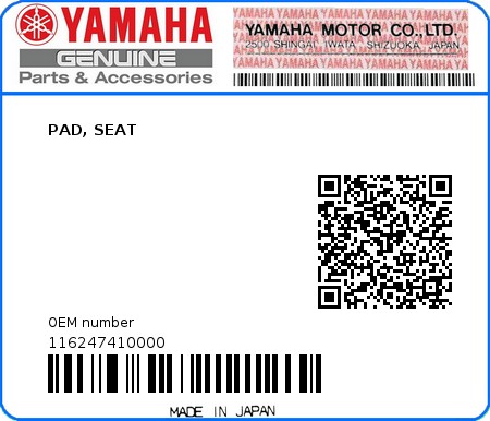 Product image: Yamaha - 116247410000 - PAD, SEAT  0