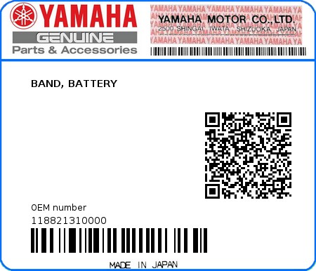 Product image: Yamaha - 118821310000 - BAND, BATTERY  0
