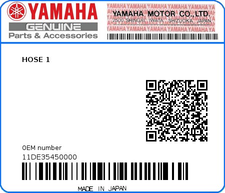 Product image: Yamaha - 11DE35450000 - HOSE 1  0