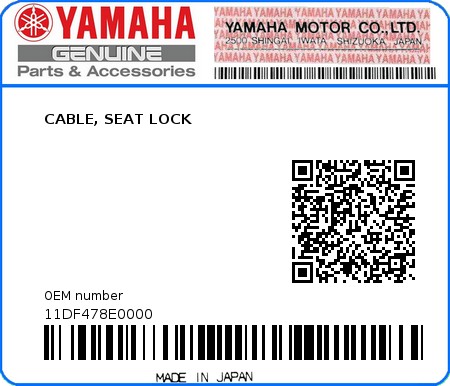 Product image: Yamaha - 11DF478E0000 - CABLE, SEAT LOCK  0