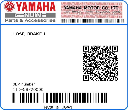 Product image: Yamaha - 11DF58720000 - HOSE, BRAKE 1  0