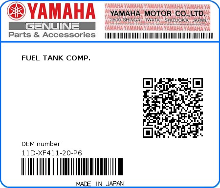 Product image: Yamaha - 11D-XF411-20-P6 - FUEL TANK COMP.  0