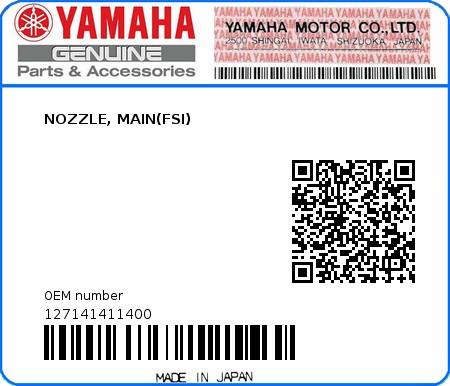 Product image: Yamaha - 127141411400 - NOZZLE, MAIN(FSI)  0