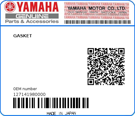 Product image: Yamaha - 127141980000 - GASKET  0