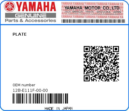 Product image: Yamaha - 12B-E111F-00-00 - PLATE  0