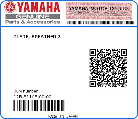 Product image: Yamaha - 12B-E1145-00-00 - PLATE, BREATHER 2  0