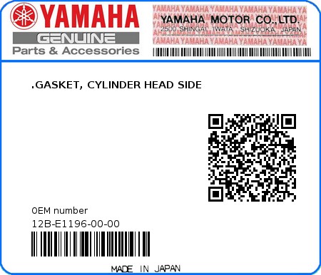 Product image: Yamaha - 12B-E1196-00-00 - .GASKET, CYLINDER HEAD SIDE  0