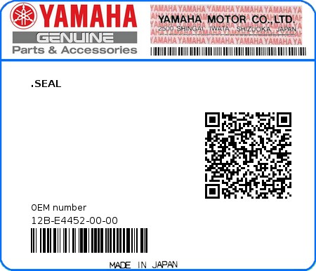 Product image: Yamaha - 12B-E4452-00-00 - .SEAL  0