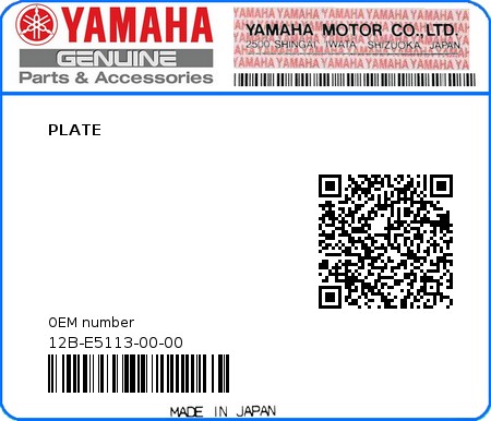 Product image: Yamaha - 12B-E5113-00-00 - PLATE  0