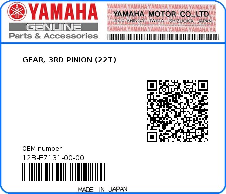 Product image: Yamaha - 12B-E7131-00-00 - GEAR, 3RD PINION (22T)  0