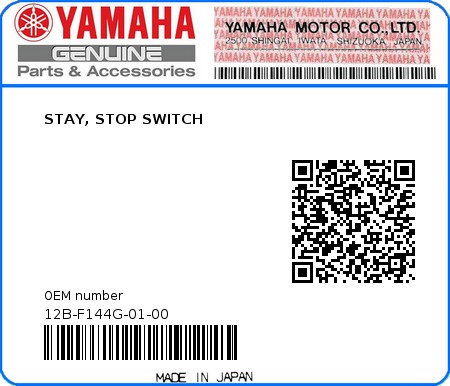 Product image: Yamaha - 12B-F144G-01-00 - STAY, STOP SWITCH  0