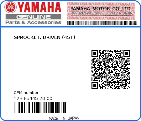 Product image: Yamaha - 12B-F5445-20-00 - SPROCKET, DRIVEN (45T)  0