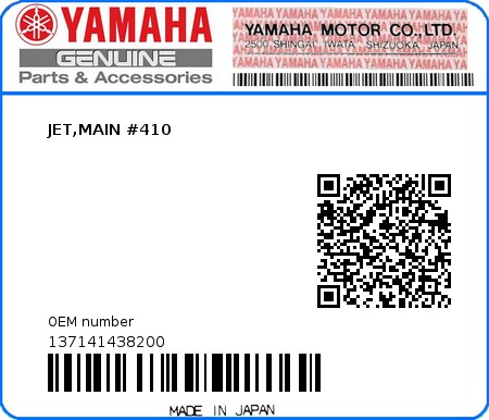 Product image: Yamaha - 137141438200 - JET,MAIN #410  0