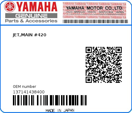 Product image: Yamaha - 137141438400 - JET,MAIN #420  0
