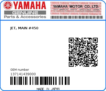 Product image: Yamaha - 137141439000 - JET, MAIN #450  0