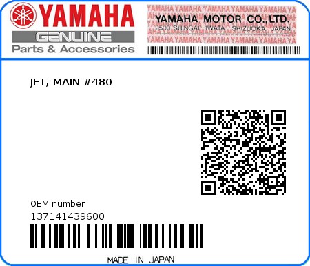 Product image: Yamaha - 137141439600 - JET, MAIN #480  0