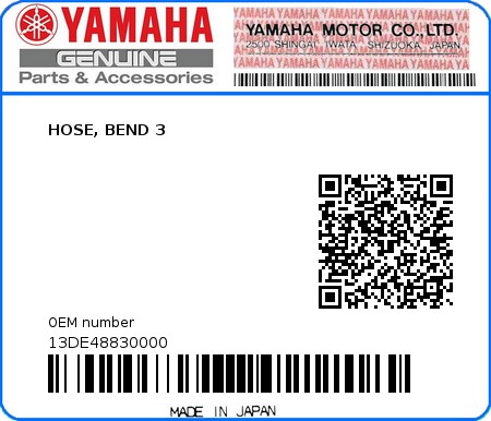 Product image: Yamaha - 13DE48830000 - HOSE, BEND 3  0