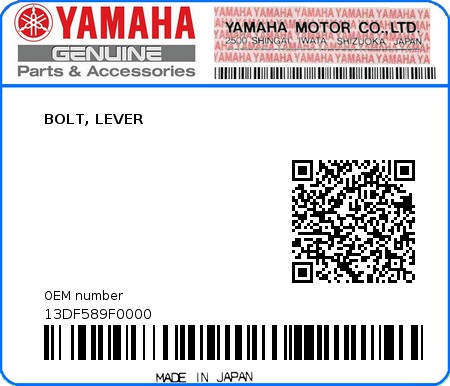 Product image: Yamaha - 13DF589F0000 - BOLT, LEVER  0