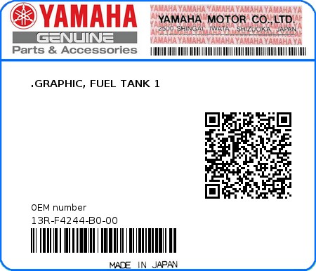 Product image: Yamaha - 13R-F4244-B0-00 - .GRAPHIC, FUEL TANK 1  0