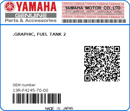 Product image: Yamaha - 13R-F4245-70-00 - .GRAPHIC, FUEL TANK 2  0