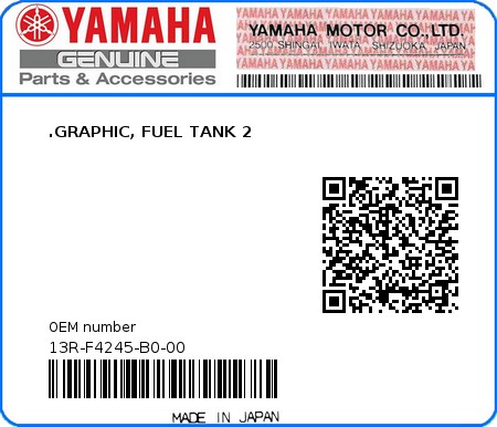 Product image: Yamaha - 13R-F4245-B0-00 - .GRAPHIC, FUEL TANK 2  0