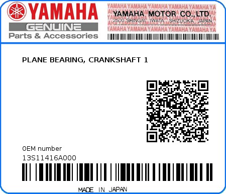 Product image: Yamaha - 13S11416A000 - PLANE BEARING, CRANKSHAFT 1  0