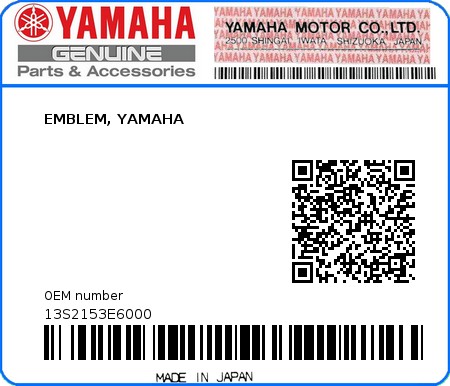 Product image: Yamaha - 13S2153E6000 - EMBLEM, YAMAHA  0