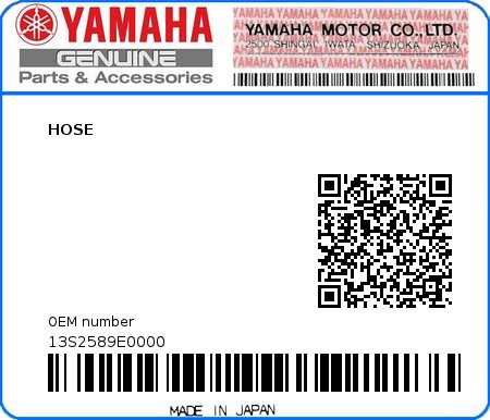 Product image: Yamaha - 13S2589E0000 - HOSE  0