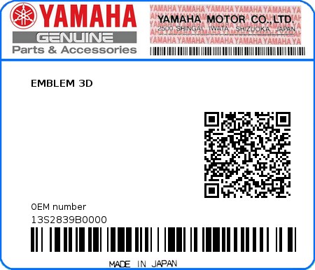 Product image: Yamaha - 13S2839B0000 - EMBLEM 3D  0
