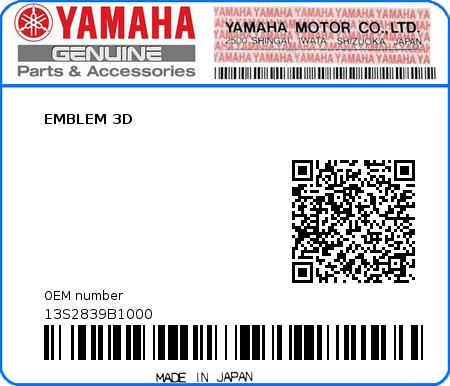 Product image: Yamaha - 13S2839B1000 - EMBLEM 3D  0