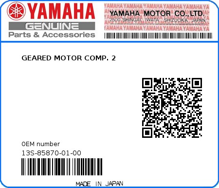 Product image: Yamaha - 13S-85870-01-00 - GEARED MOTOR COMP. 2  0
