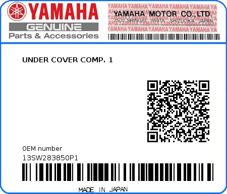 Product image: Yamaha - 13SW283850P1 - UNDER COVER COMP. 1  0