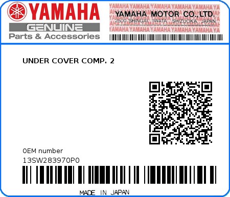Product image: Yamaha - 13SW283970P0 - UNDER COVER COMP. 2  0
